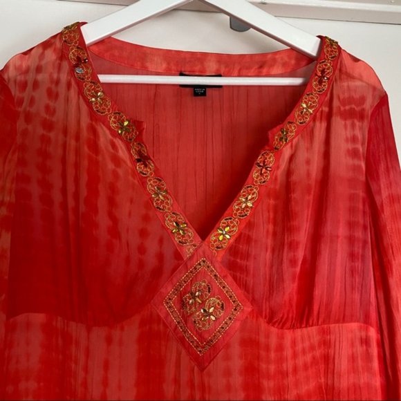 Bebe Pink Orange Tie Dye Beaded Blouse Large - Picture 2 of 7